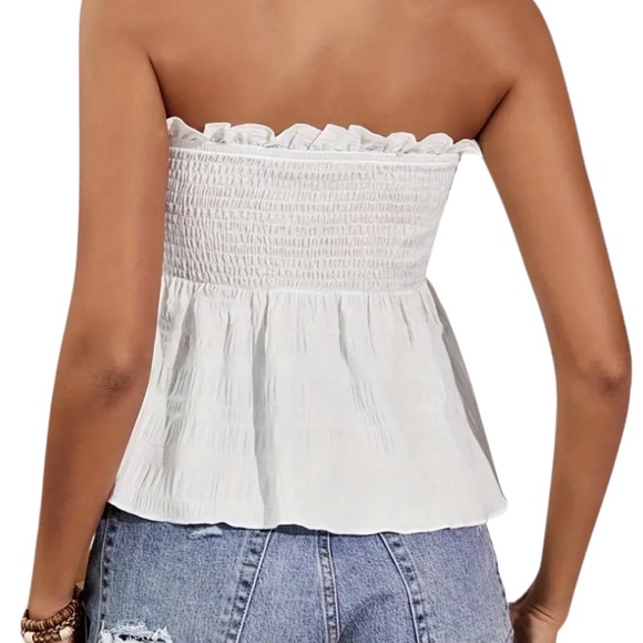 White Strapless Ruffle Top - Picture 3 of 5